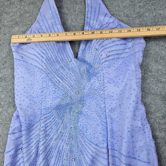 Alyce Designs Gown Womens 14 Purple Beaded Halter Whimsical Prom Dress 90s Silk - Picture 6 of 12